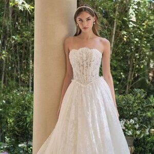 New Strapless Off White Long Wedding Gown w/ Floral Lace & Lace Up Back CD WL061